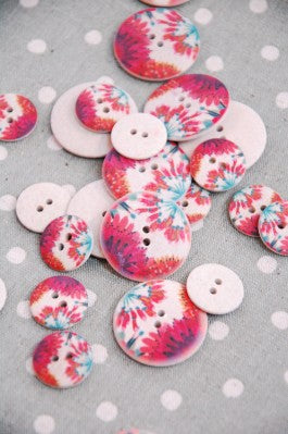 63-A9041  Vibrant Flowers Printed Button x 1