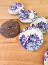 Load image into Gallery viewer, 63-A5561 - 64L (40mm) Indigo Rose Floral Coconut Button x 1
