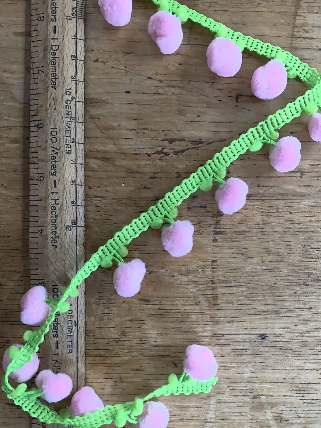 2 - tone Pom-Pom Trim - Pale Pink and Green - One metre