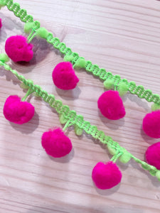 2 - tone Pom-Pom Trim - Hot Pink and Green - One metre