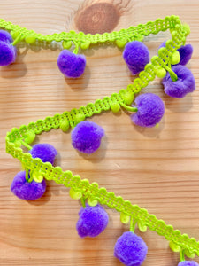 2 - tone Pom-Pom Trim - Purple and Green - One metre