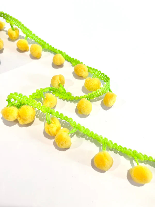 f 2 - tone Pom-Pom Trim - Yellow and Green - One metre