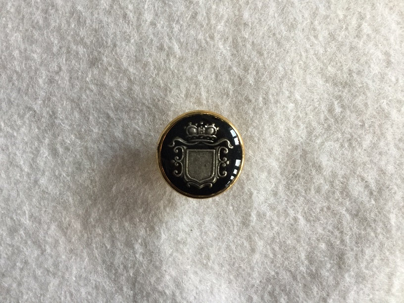 08-B1763 A Shield and Crown Shank Button - Gold on Black - 24L